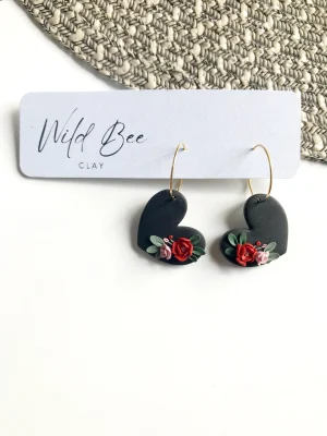 Black Heart Florals Earrings