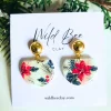 Poinsettia Printed gold post Earring 3