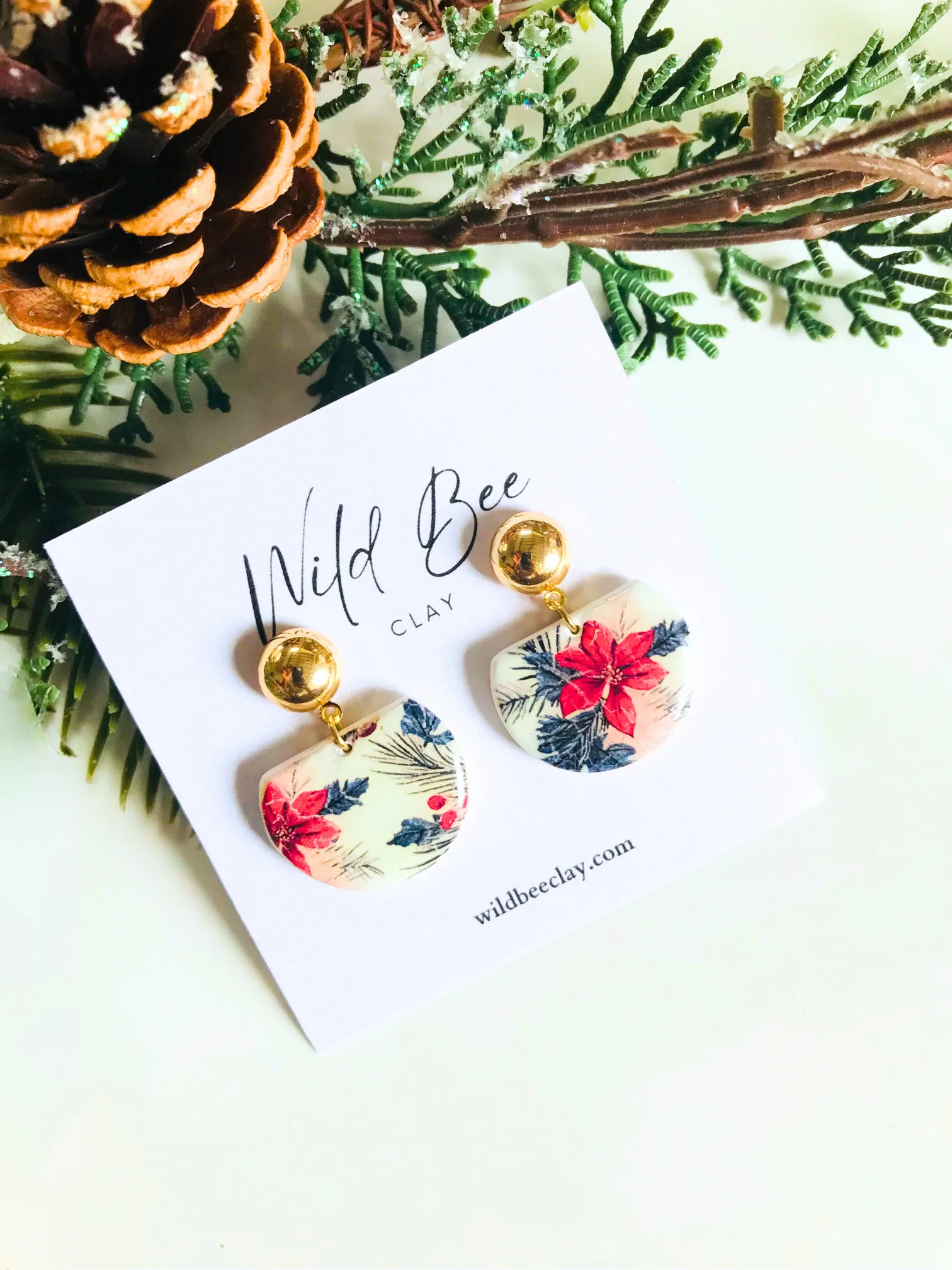 Poinsettia Printed Earrings 2 Poinsettia Printed gold post Earring 4