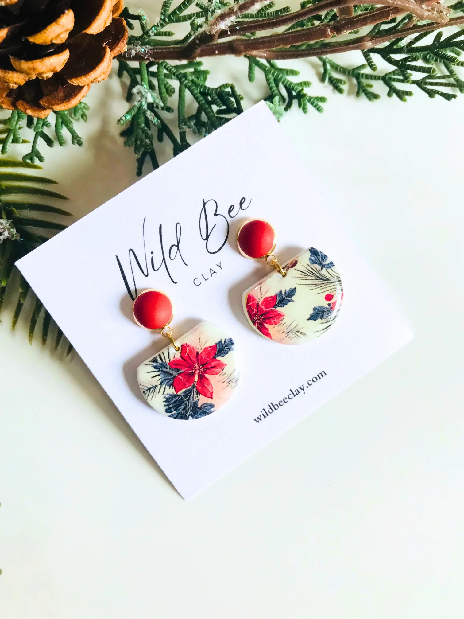 Poinsettia Printed Earrings 7 Poinsettia Printed red post Earring 3