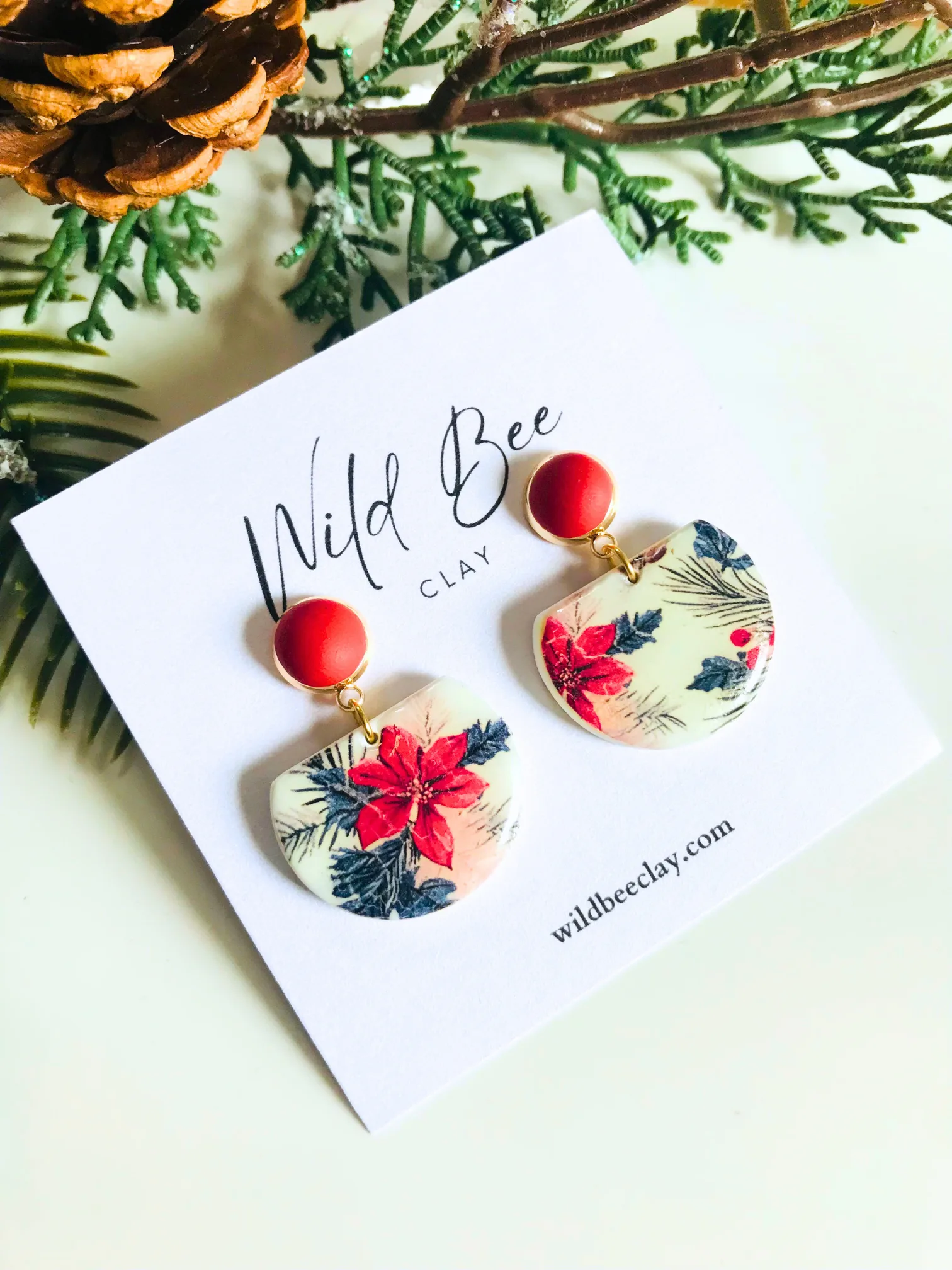 Poinsettia Printed Earrings 5 Poinsettia Printed red post Earring 5